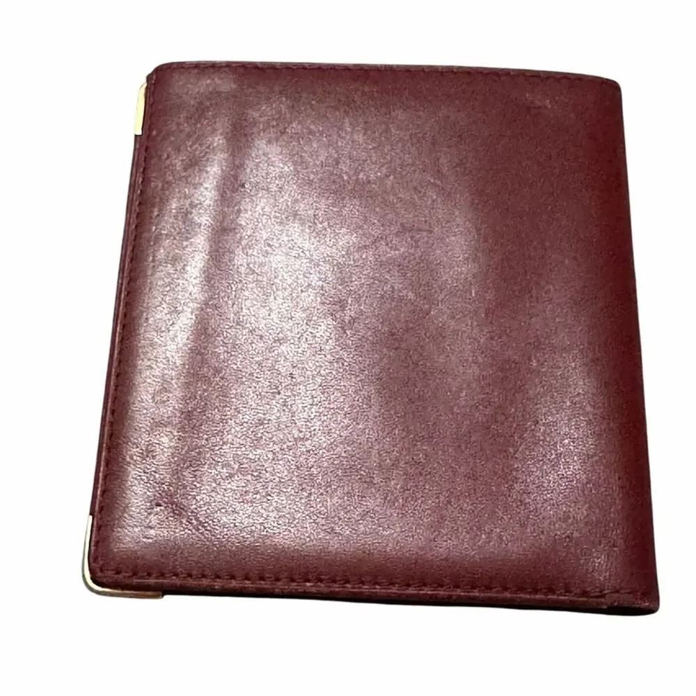 Vintage Cartier Burgundy Leather Men's Wallet with Gold Corner Accents